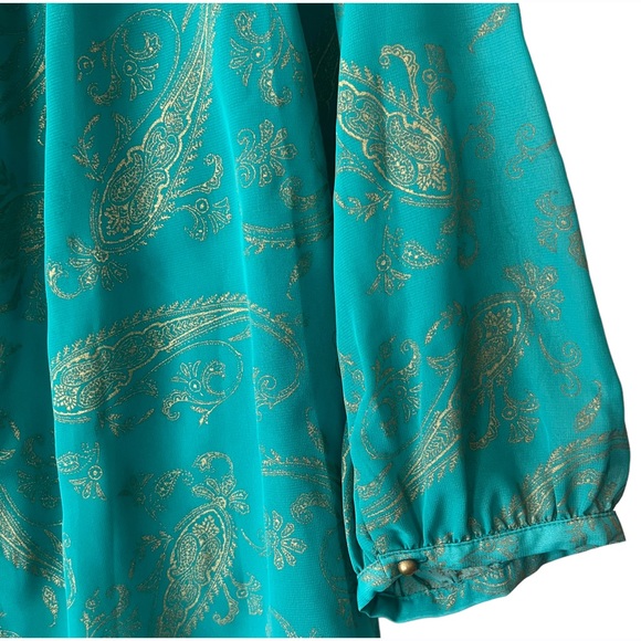 CHAPS Women’s Teal Green & Gold Semi Sheer Blouse Size XL - Picture 5 of 8